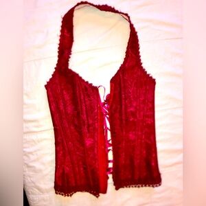 Deep red halter corset